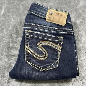 Silver Jeans Womens 24/27.5” Blue Tuesday Slim Bootcut Distressed Denim Low-rise